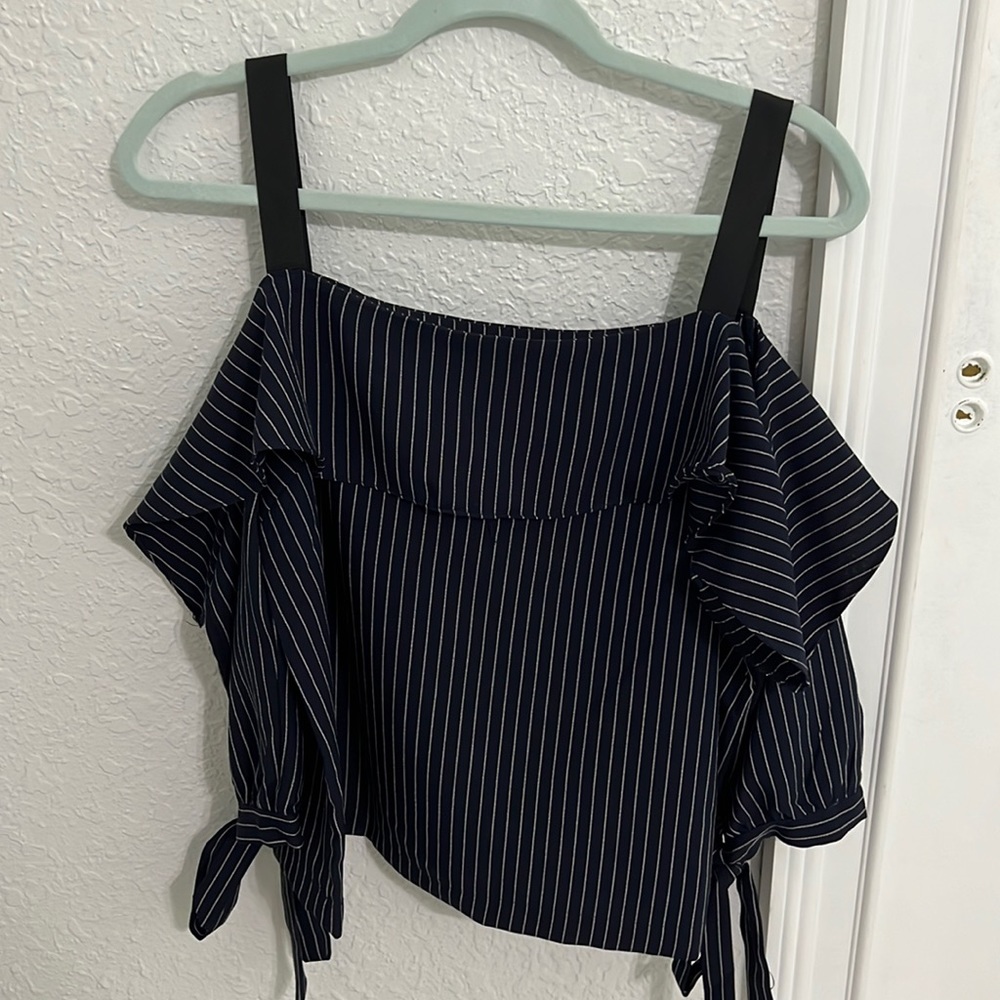 Long sleeve blue & white striped blouse